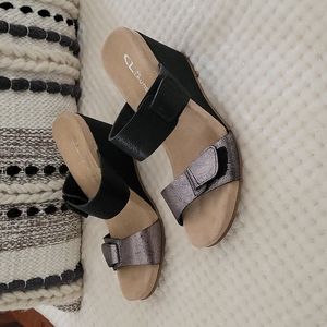 Slide on Velcro closure wedge heel sandals size 8 CL by Laundry